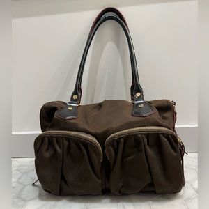 MZ Wallace Jane Tote Large Chocolate Brown Nylon Multi-Zip Leather Handles